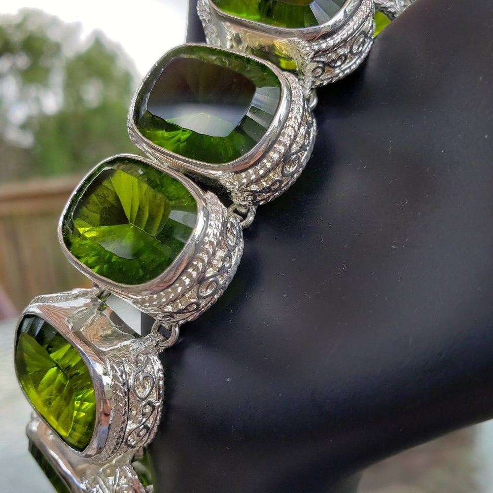 Statement Sterling Green Diopside Toggle Bracelet - image 5